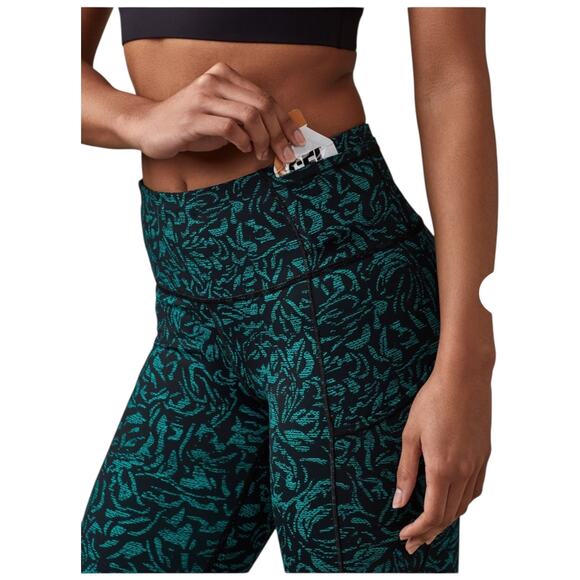 NWOT Lululemon Fast & Free Crop 19" Side Pocket Thrive Viridian Green Black Sz 6 - Picture 10 of 13